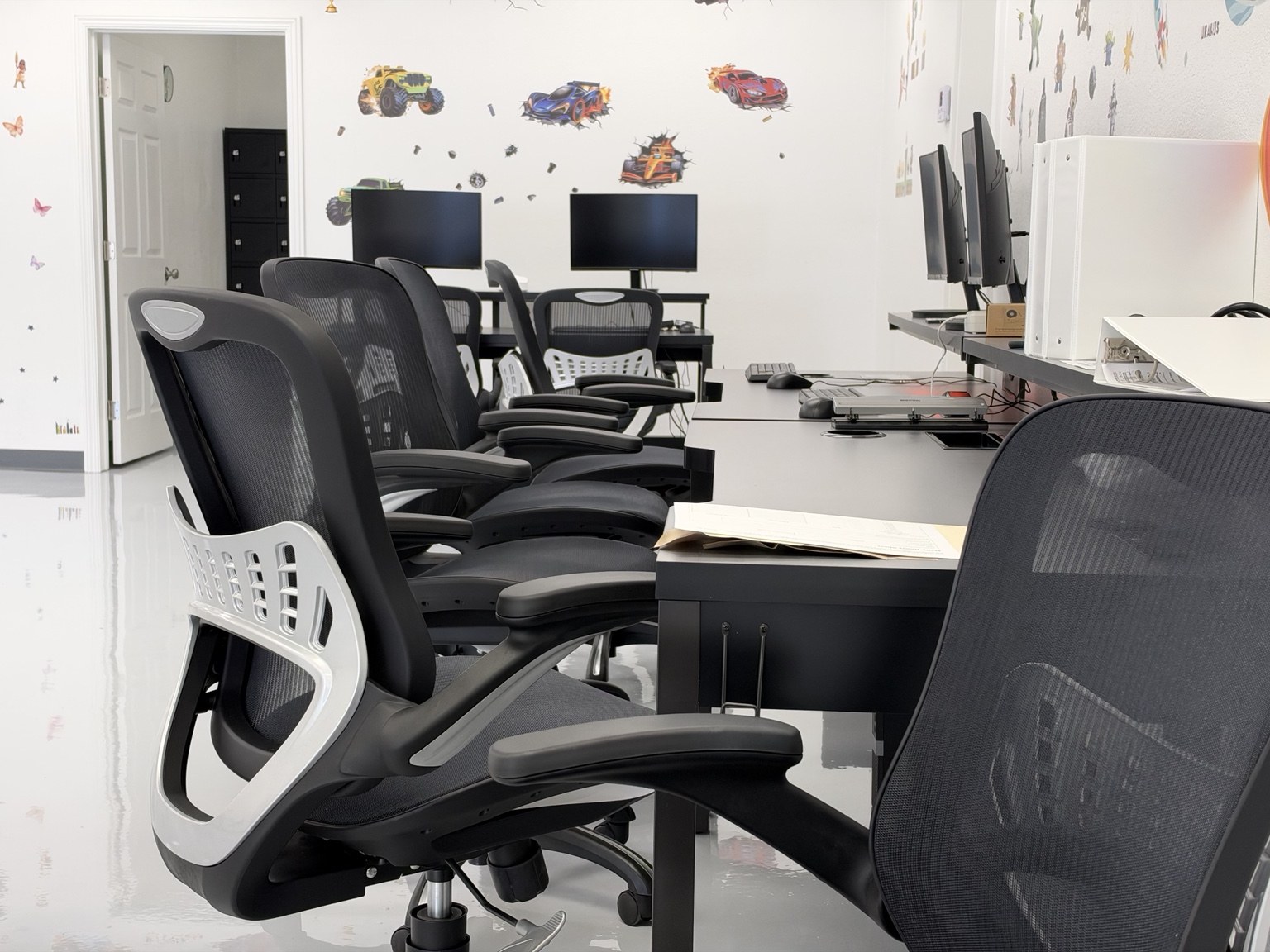 Desks and computers in the facility